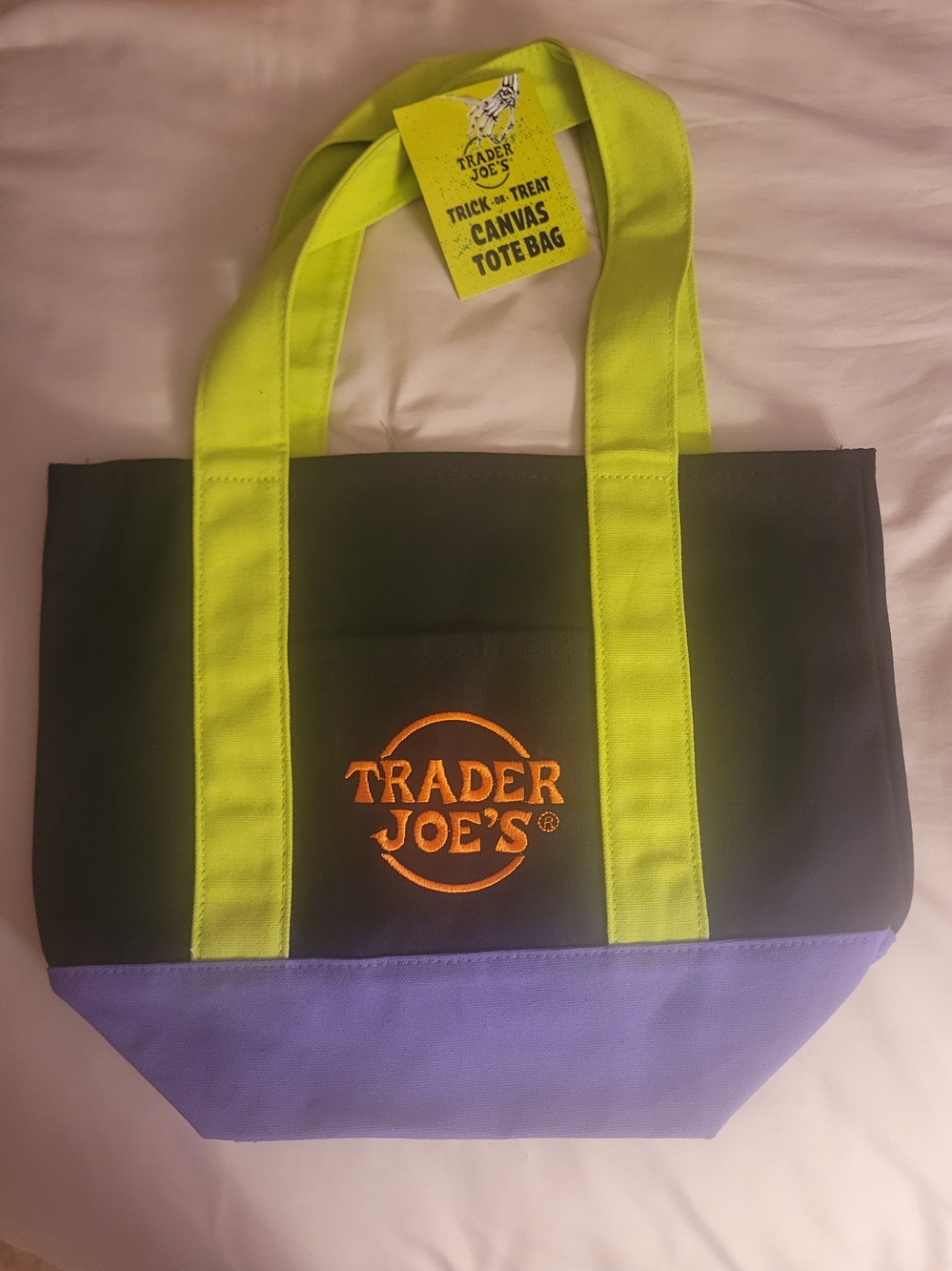 Black & Neon Green Canvas Tote Bag with Purple Base